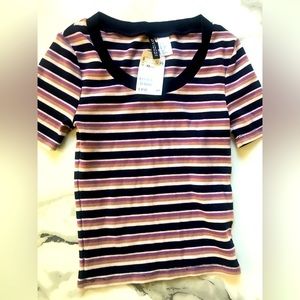 Multi-colored, striped crop t-shirt, size XS by H&M. New w/tag $12.99.